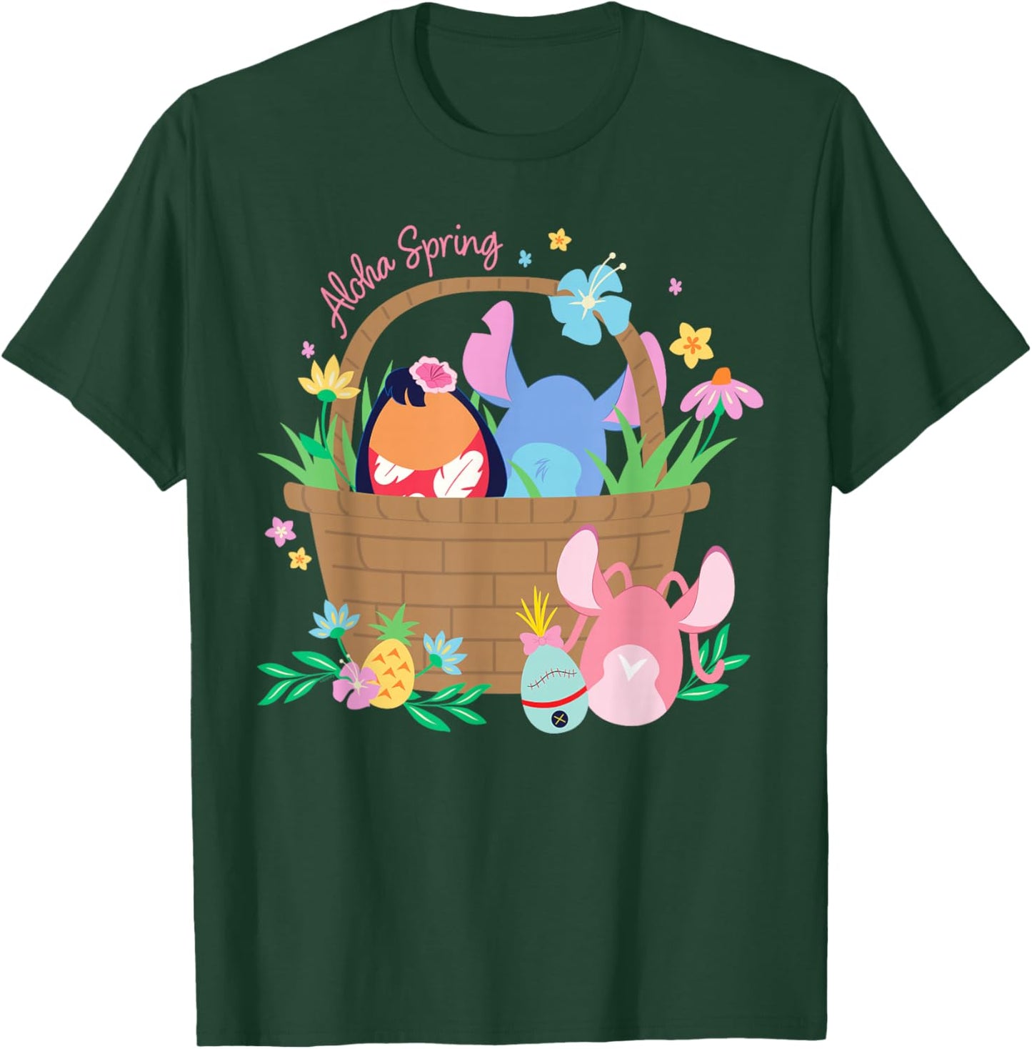 Disney Lilo & Stitch + Angel Aloha Spring Easter Eggs Basket T-Shirt - T-Shirt | Forest