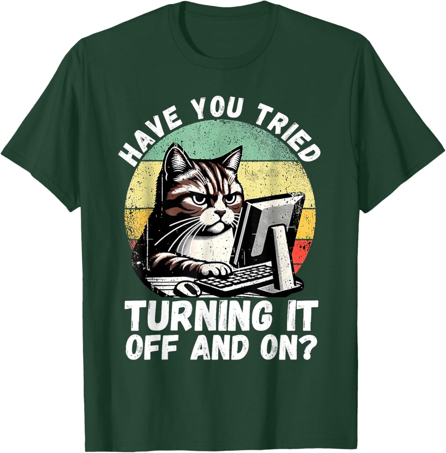 Humor Computer Tech Cat Tech Engineer Shirt Computer IT Guy T-Shirt - T-Shirt | Forest