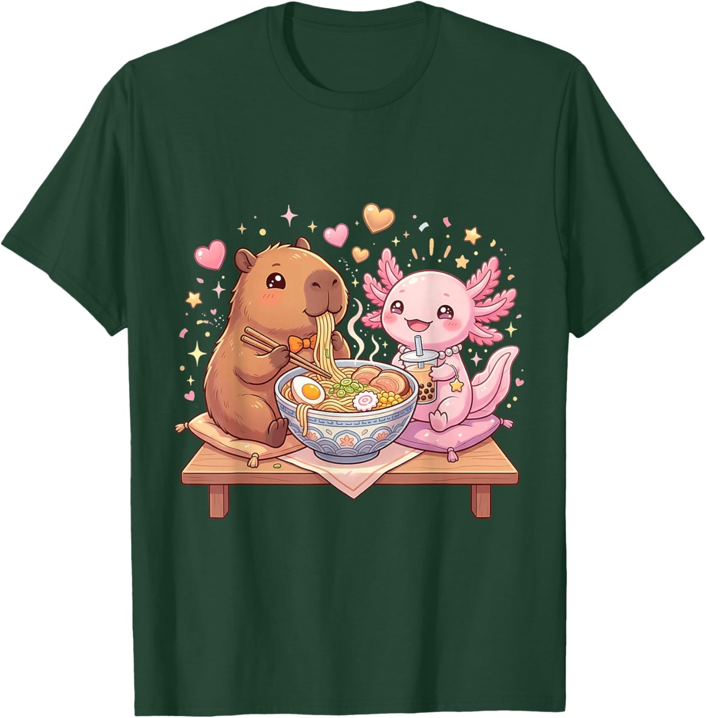 Kawaii Kawaii Ramen Capybara et Axolotl T-Shirt - T-Shirt | Forest