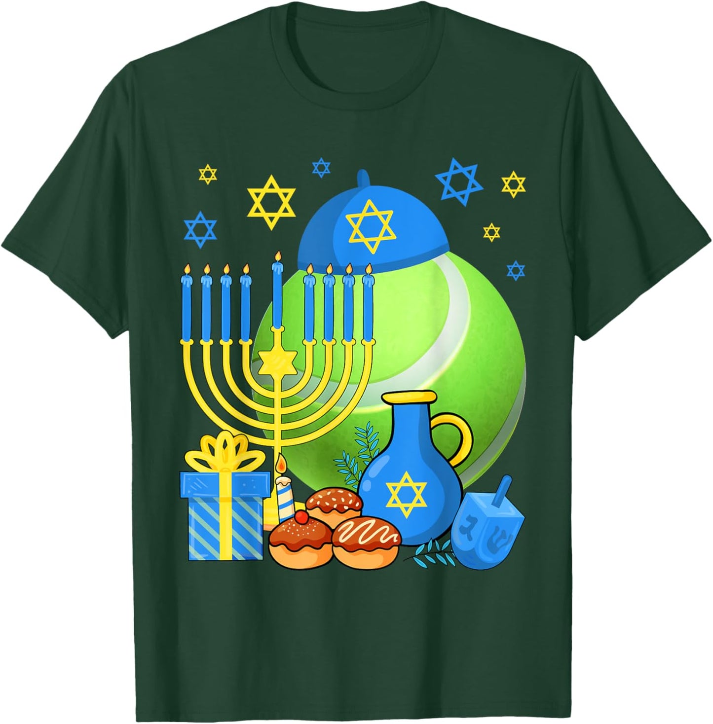 Funny Jewish Tennis Ball Menorah Happy Hanukkah Chanukah Kid T-Shirt - T-Shirt | Forest
