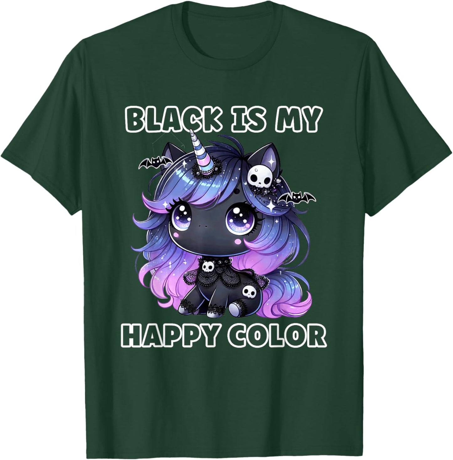 Goth Girl Black is My Happy Color Gothic Unicorn Emo Girl T-Shirt - T-Shirt | Forest