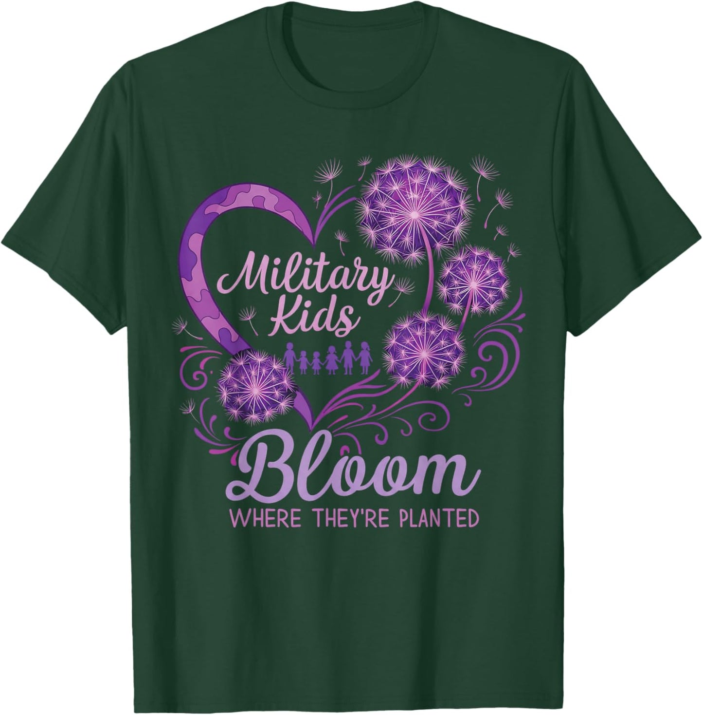 Military Kid Dandelion Bloom Where They're Planted Purple Up T-Shirt - T-Shirt | Forest