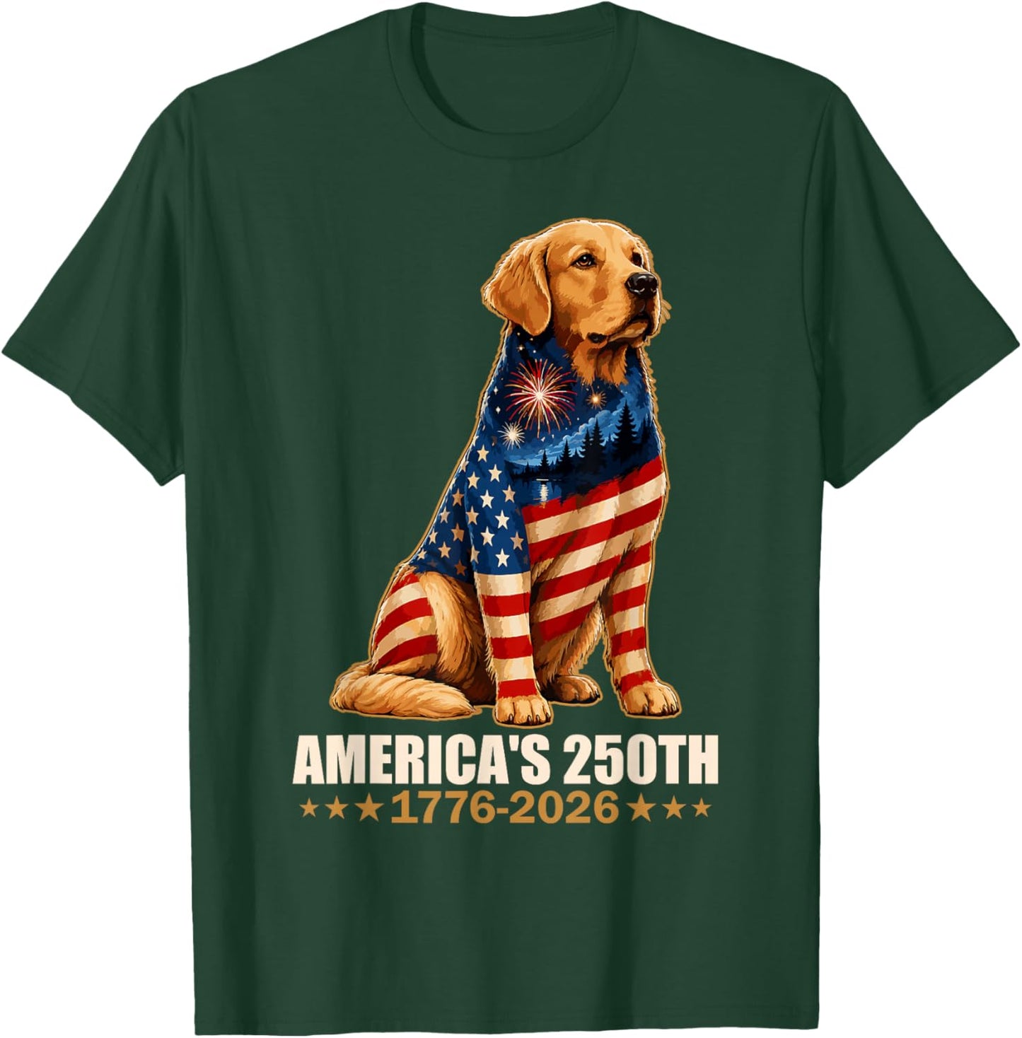 America's 250th Anniversary 1776 2026 Golden Retriever Dog T-Shirt - T-Shirt | Forest