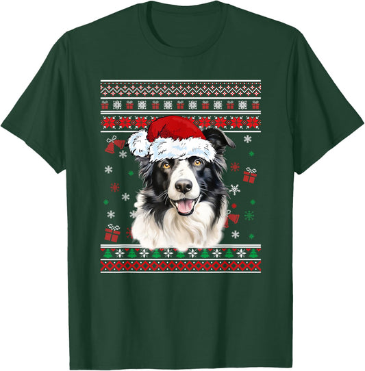 Border collie Dog Christmas Pajama Ugly Christmas Sweater Men Women Kids T-Shirt - T-Shirt | Forest