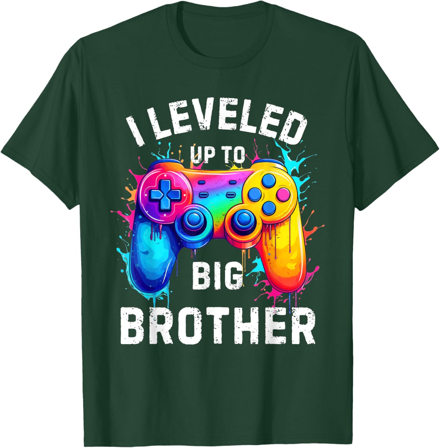 I Leveled Up to Big Brother Funny Gamer Splash Art T-Shirt - T-Shirt | Forest