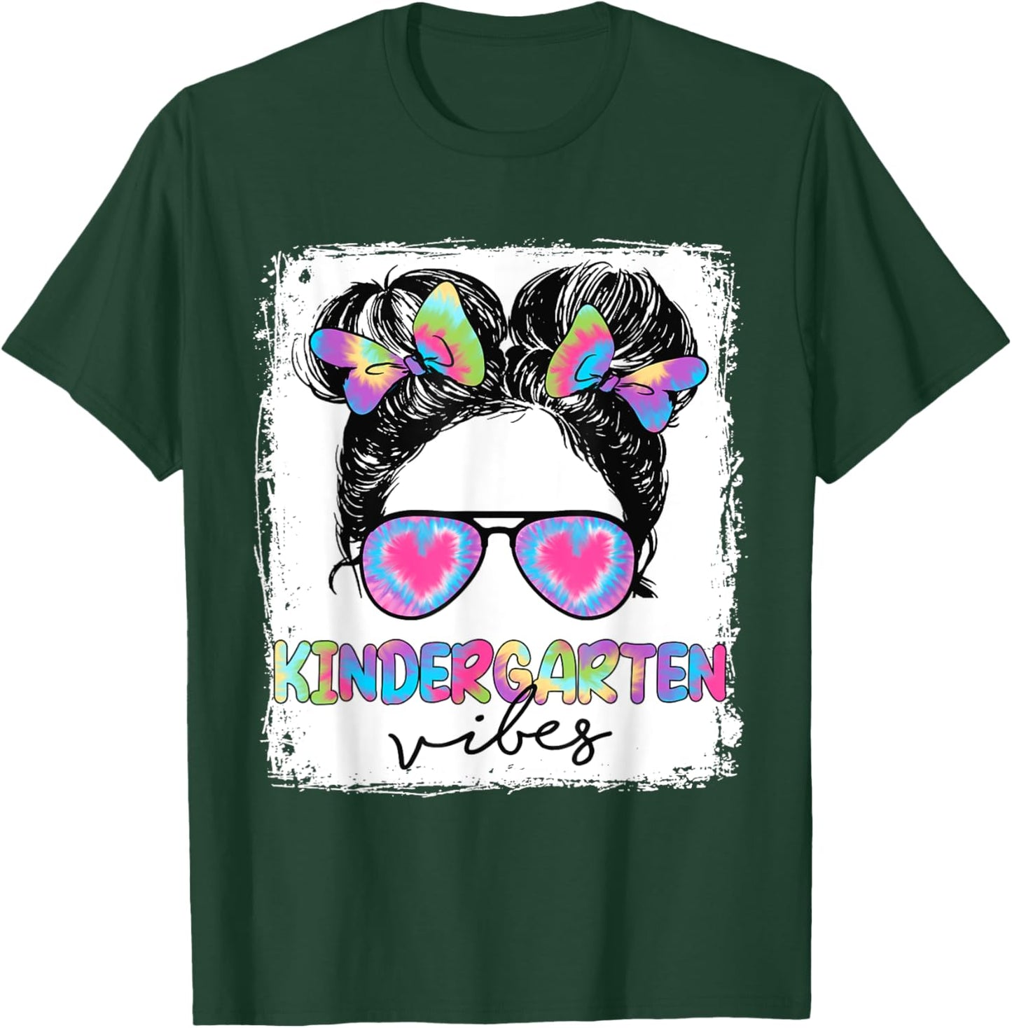 Kindergarten Vibes Messy Hair Bun Girl Back To School T-Shirt - T-Shirt | Forest