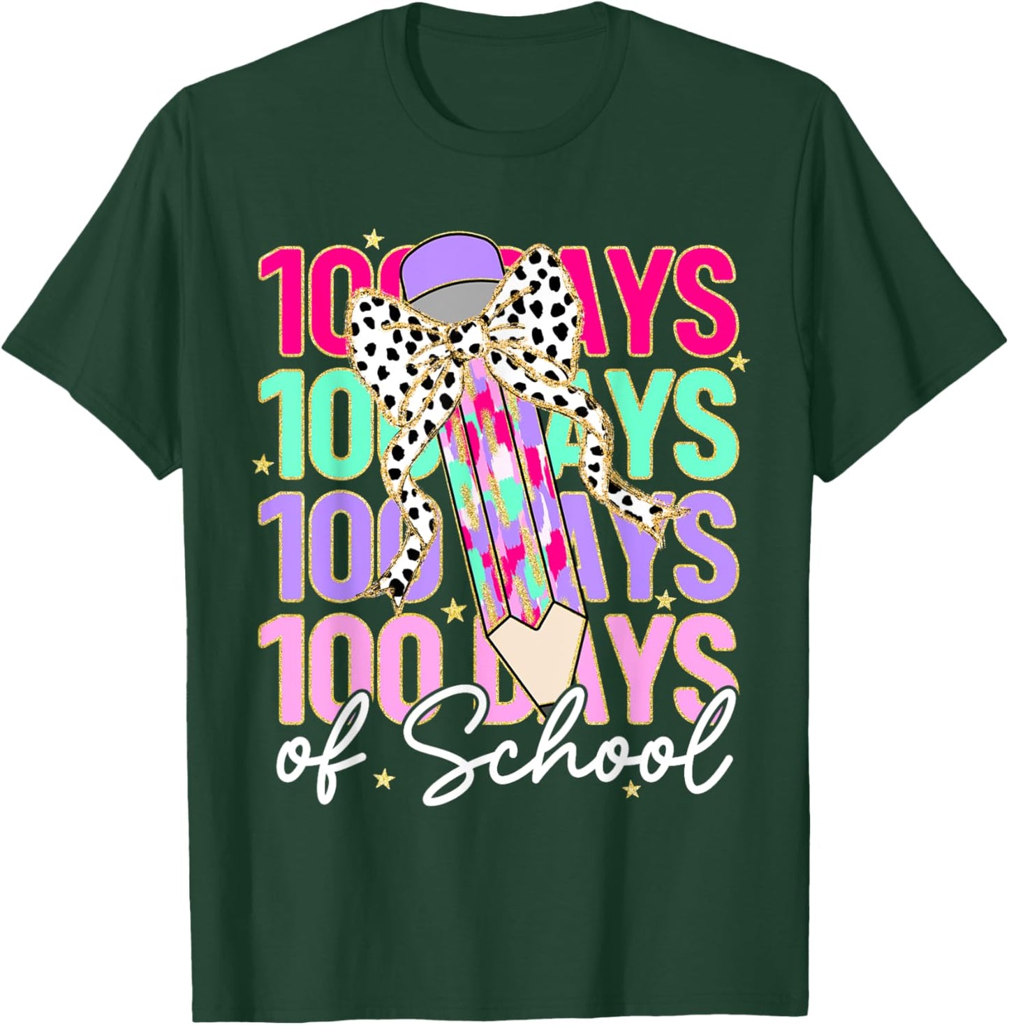 100 Days of School Teacher 100th Day of School Girls Kids T-Shirt - T-Shirt | Forest