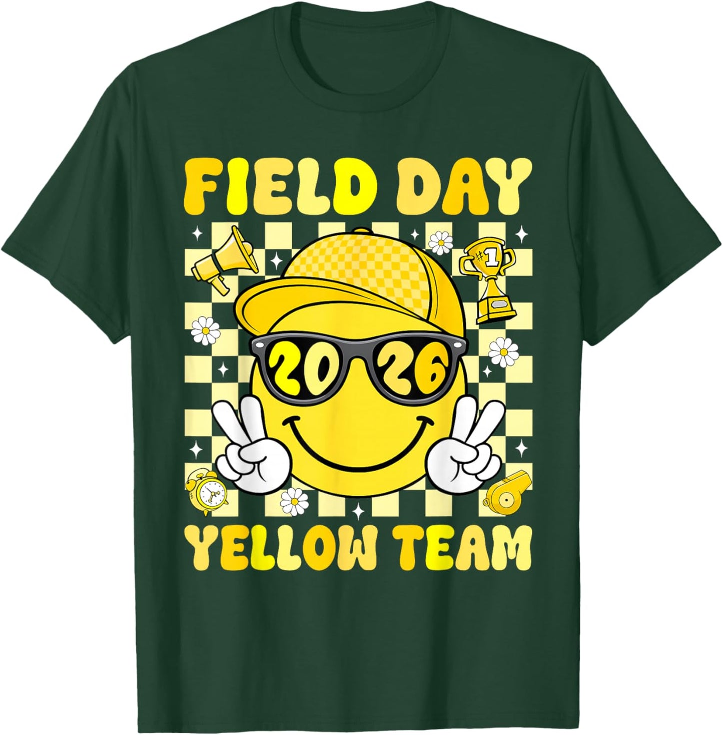 Field Day 2026 Yellow Team Smile Face Sports School Boy Kids T-Shirt - T-Shirt | Forest