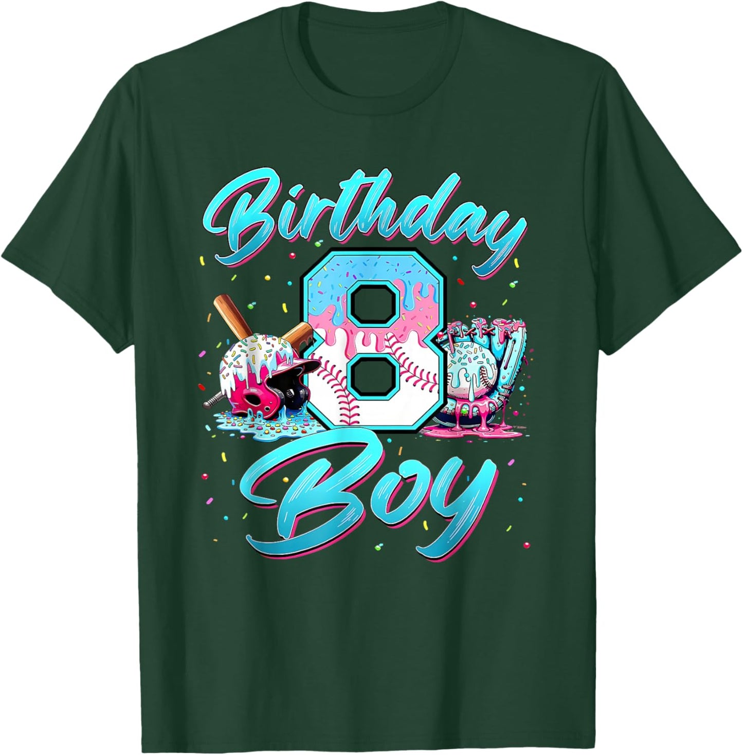 Baseball Boys Ice Cream Drip Baseball Boys Birthday 8 Youth T-Shirt - T-Shirt | Forest