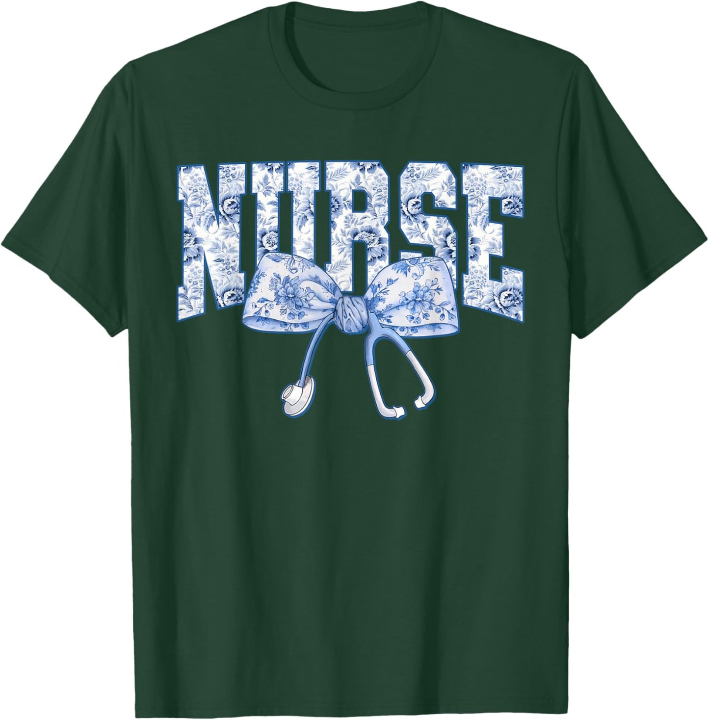 Nurse Coquette Bow Blue Stethoscope Nursing Medical Doctor T-Shirt - T-Shirt | Forest