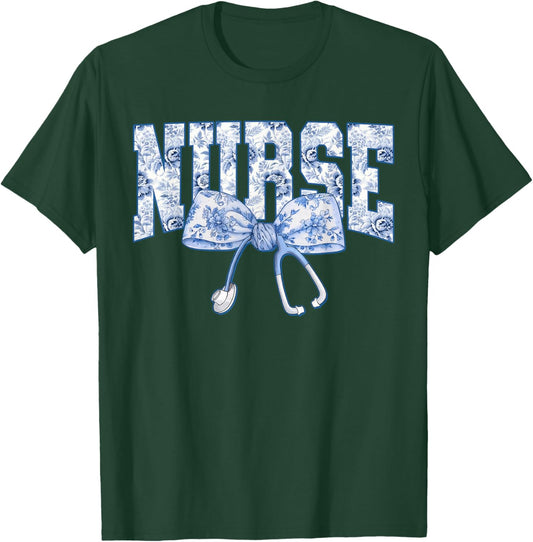 Nurse Coquette Bow Blue Stethoscope Nursing Medical Doctor T-Shirt - T-Shirt | Forest
