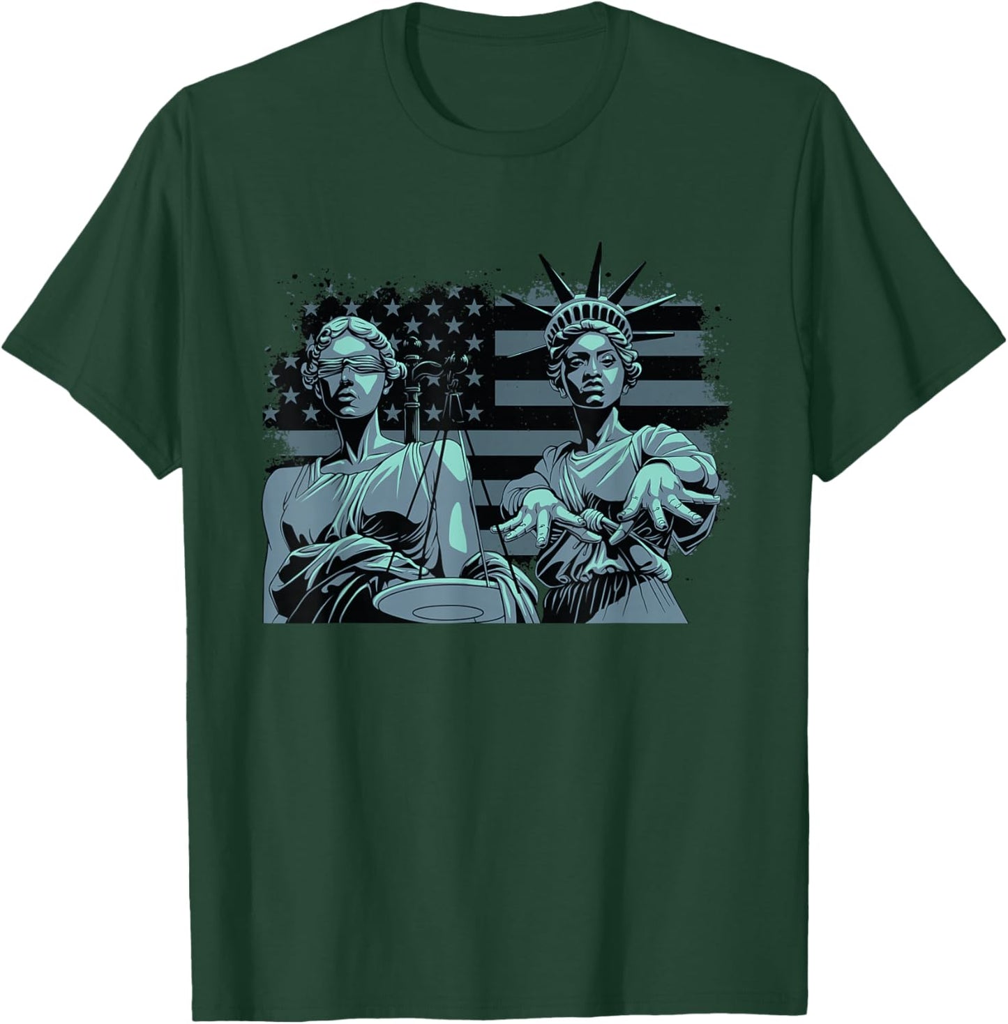 Lady Justice and Lady Liberty USA American Flag Freedom T-Shirt - T-Shirt | Forest