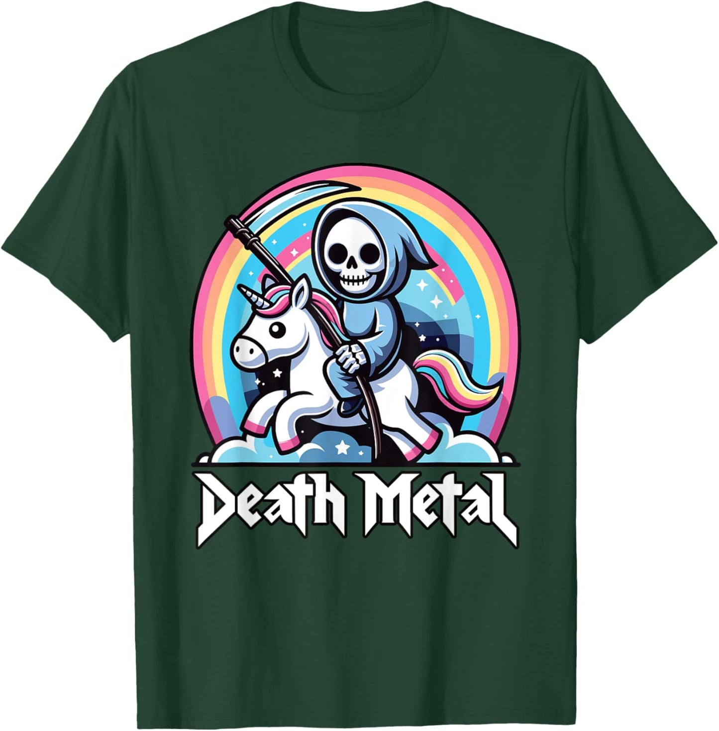 Grim Reaper Riding Unicorn Funny Death Metal Rocker T-Shirt - T-Shirt | Forest