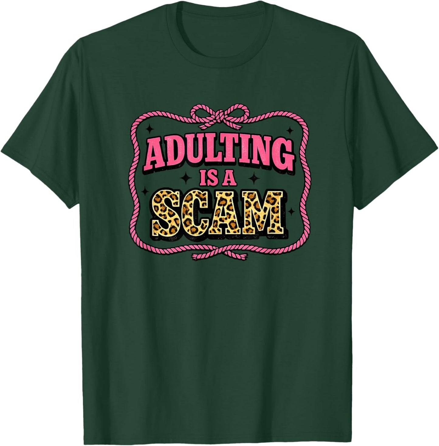Funny Adulting is A Scam Retro Leopard Graphic T-Shirt - T-Shirt | Forest