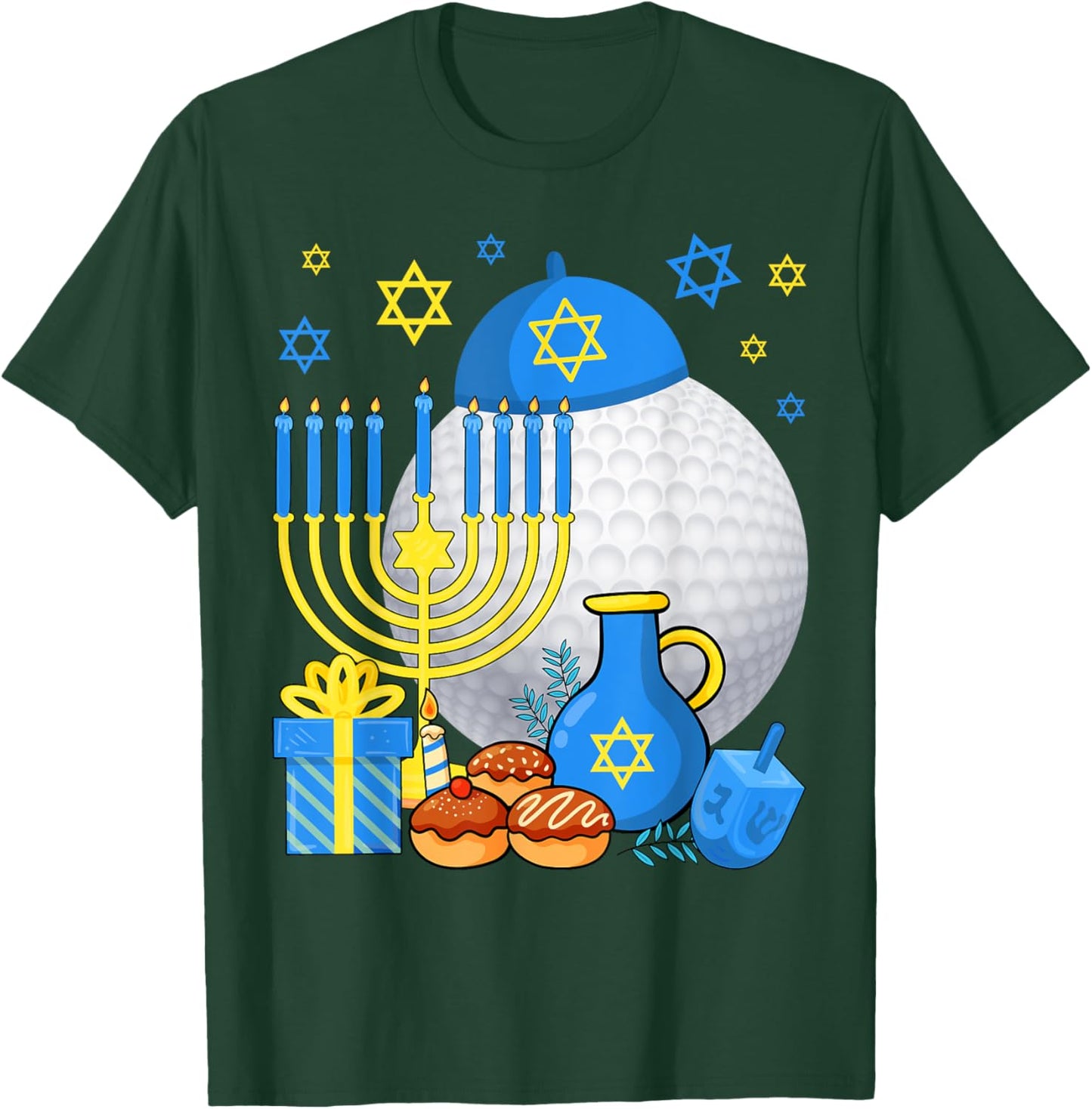 Funny Jewish Golf Ball Menorah Happy Hanukkah Chanukah Kids T-Shirt - T-Shirt | Forest