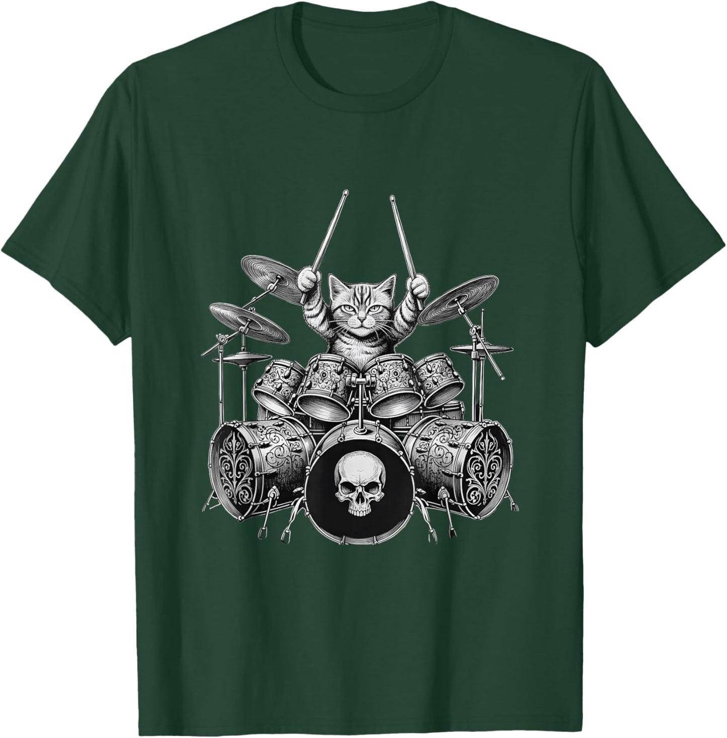 Cat Drummer Drum Kit Skull Rock Music Lover Women T-Shirt - T-Shirt | Forest