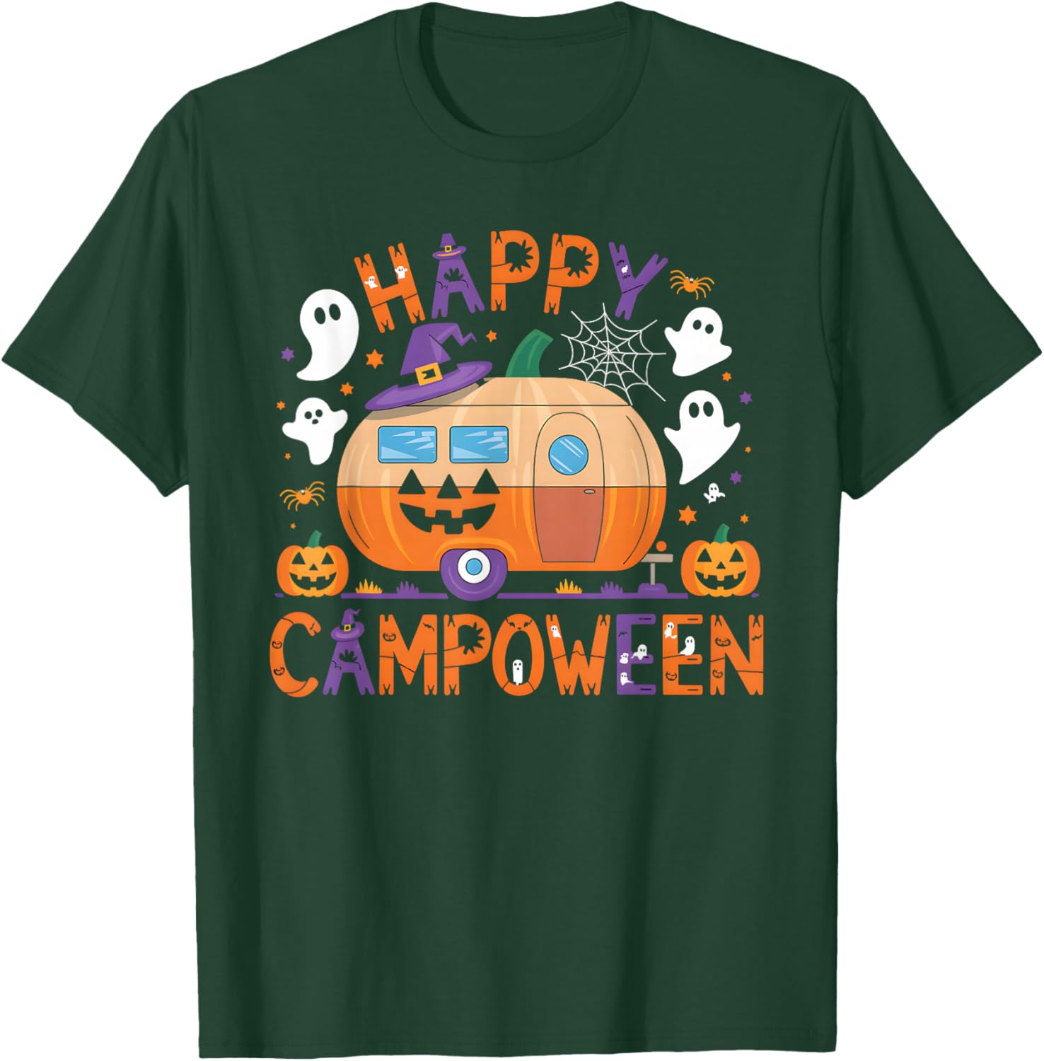 Happy Camp-O-Ween Halloween Camping Ghosts and Campfires T-Shirt - T-Shirt | Forest
