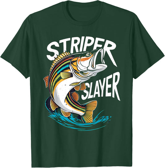 Striper Slayer Striped Bass Fishing Striper Fish T-Shirt - T-Shirt | Forest