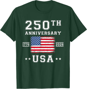 4th of July America US Flag Patriotic 250th Anniversary USA T-Shirt - T-Shirt | Forest