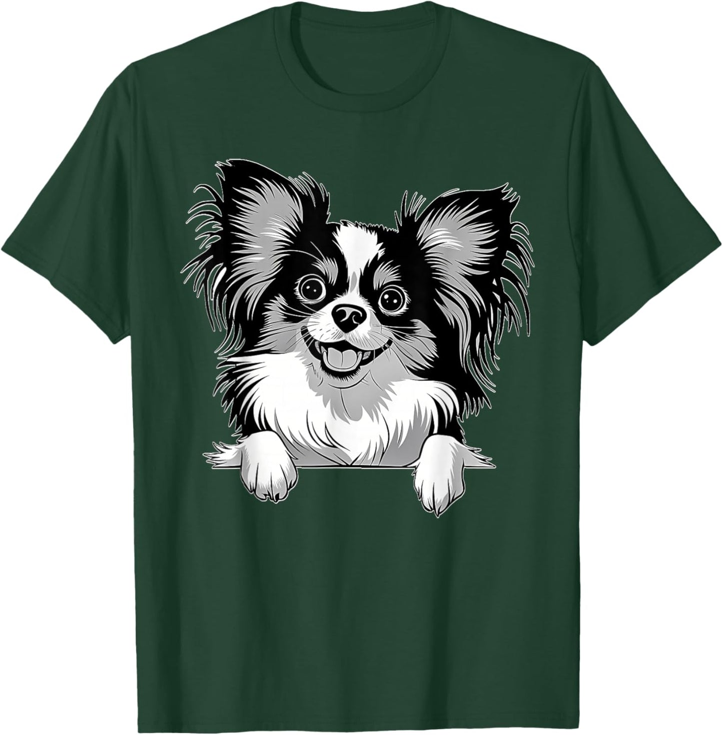Cute Peeking Papillon Dog Graphic Design T-Shirt - T-Shirt | Forest