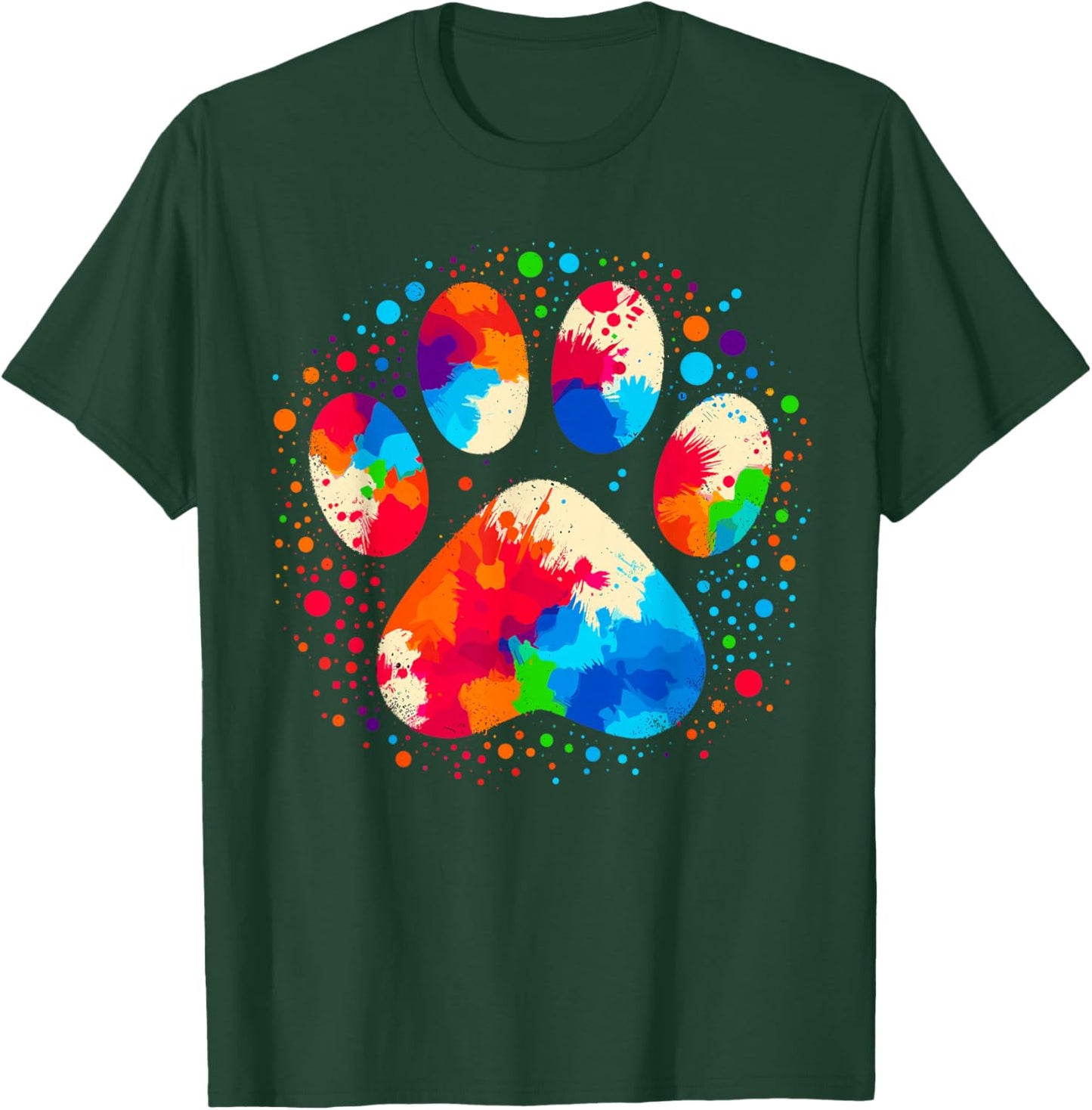 Dog Paw Design Dog Lovers , Black, Small, Short Sleeve, Classic Fit, Modern Dog Paw Print T-Shirt - T-Shirt | Forest