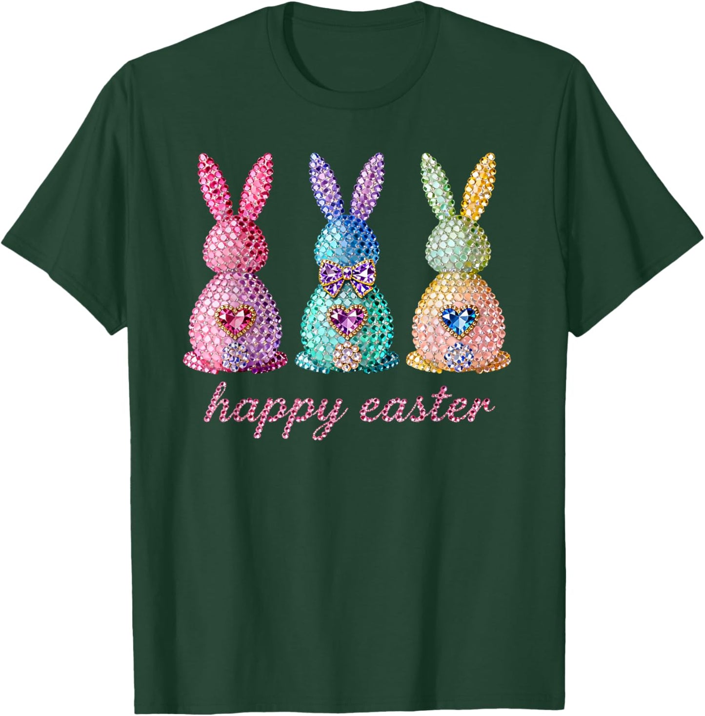 Funny Three Bunnies Rabbit Eggs Happy Easter Trendy Sparkly T-Shirt - T-Shirt | Forest