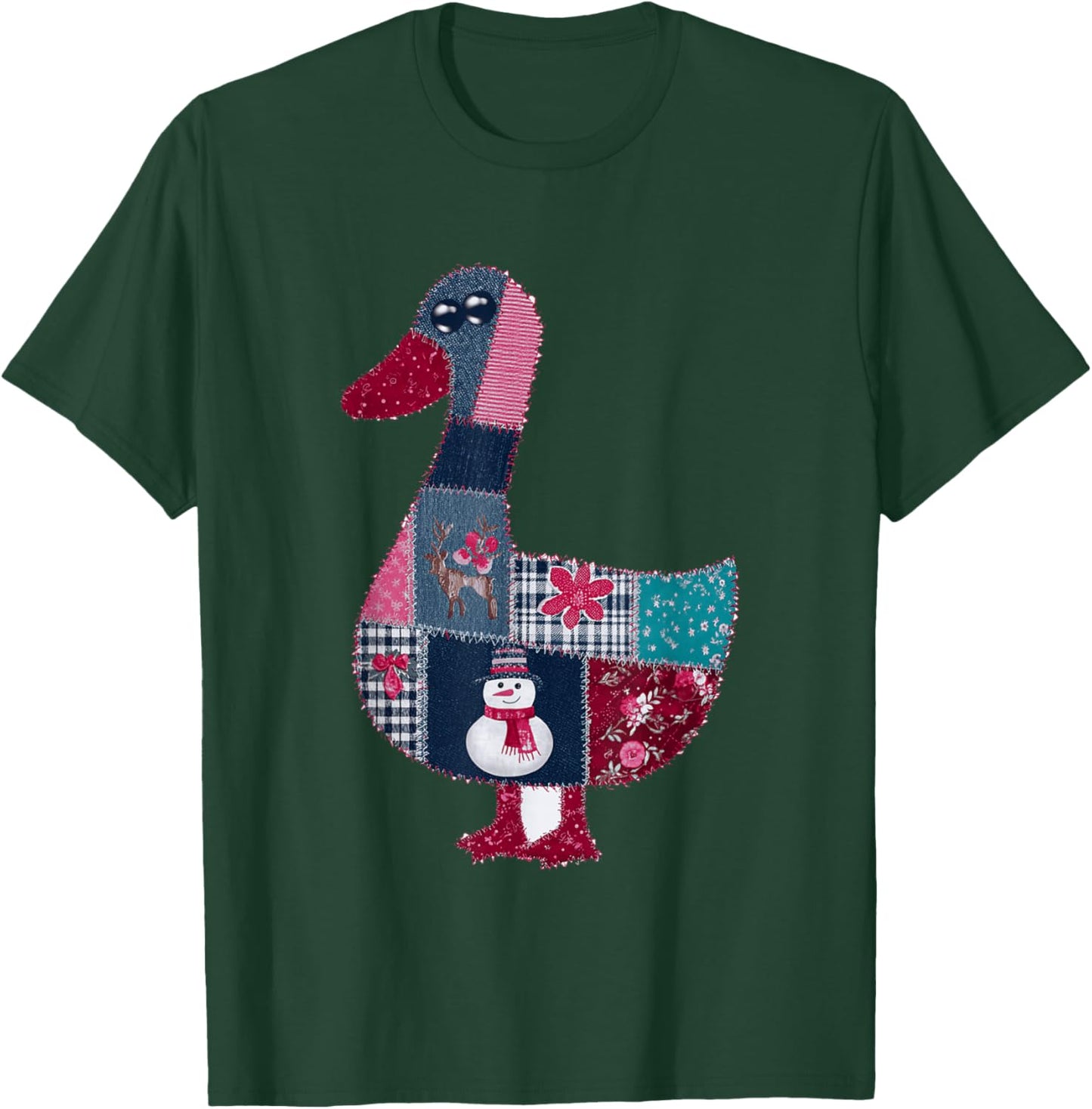 Snowman Patchwork Duck for Festive Cheer T-Shirt - T-Shirt | Forest