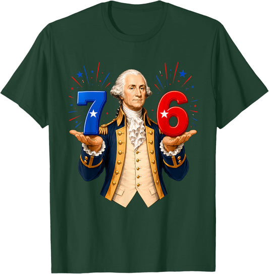 Funny 67 76 George Washington Six Seven Patriotic 4th July T-Shirt - T-Shirt | Forest