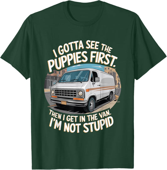 Funny Puppy and Van Design for Dog Lovers and Humor Fans Women T-Shirt - T-Shirt | Forest