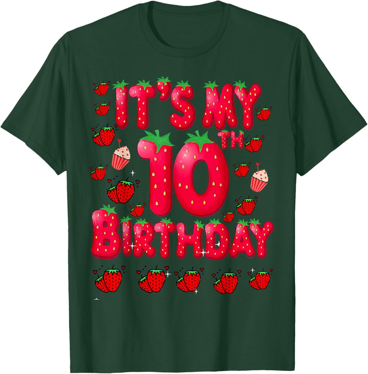 Kids 10 Year Old Strawberry Birthday Girl Sweet Fruit 10th T-Shirt - T-Shirt | Forest