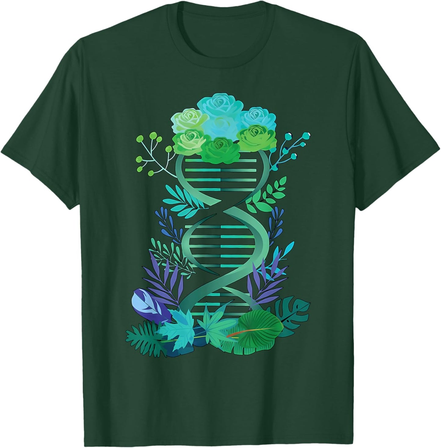 DNA Double Helix Floral Biochemistry Science Teacher T-Shirt - T-Shirt | Forest