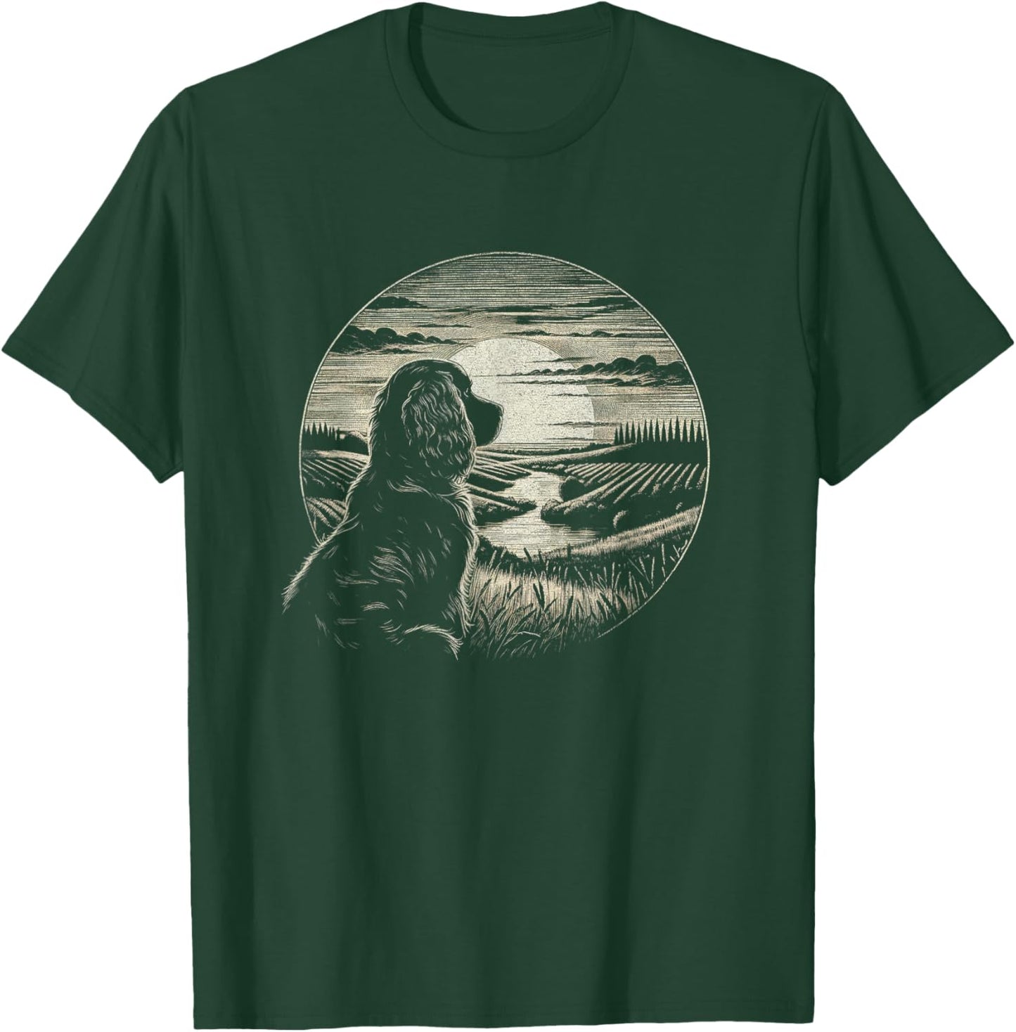 Vintage Boykin Spaniel Dog Retro Sunset Scene Art Design T-Shirt - T-Shirt | Forest
