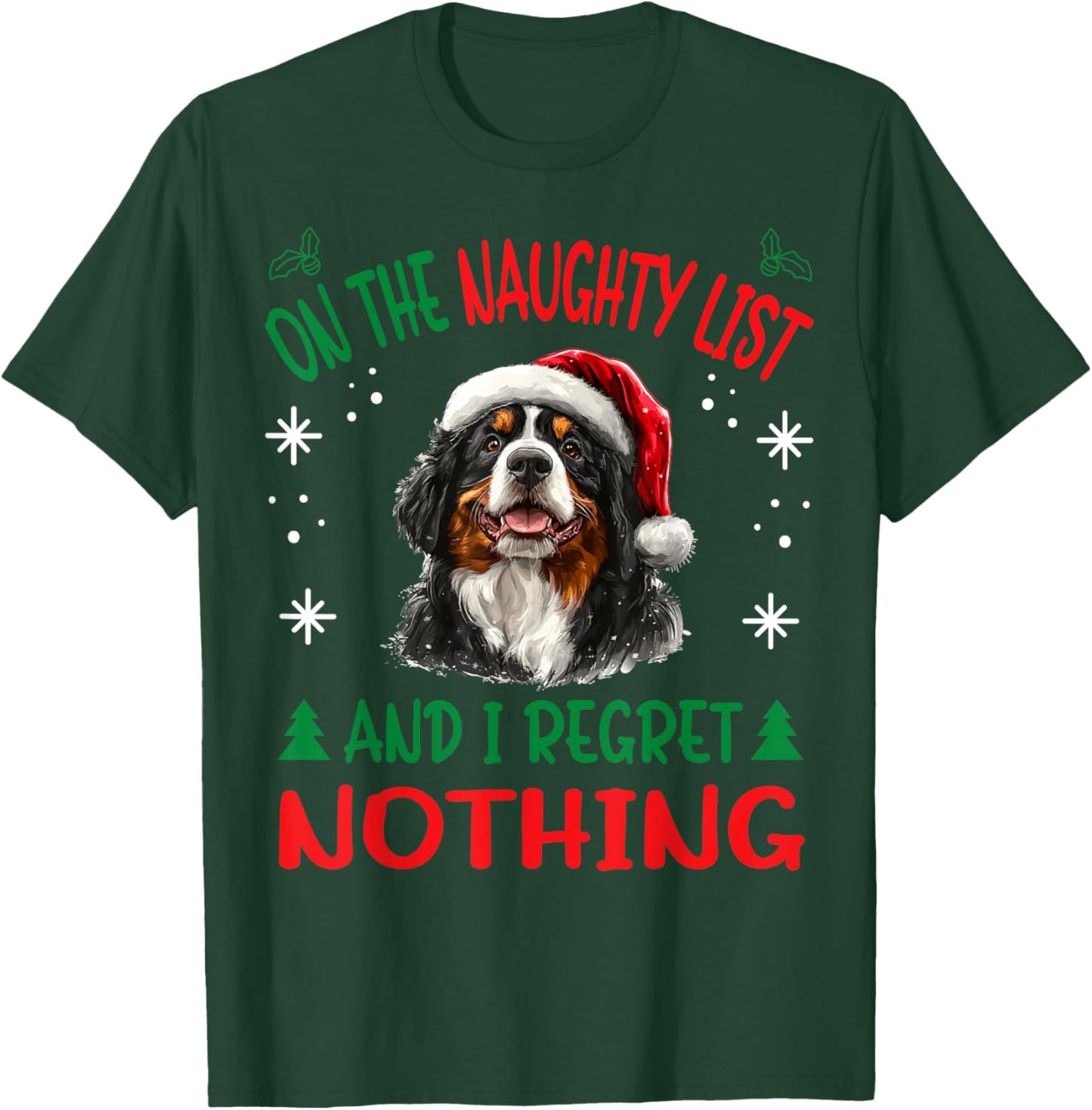 Bernese Mountain Christmas Dog Breed Designs -Adults, Kids - Black, Small - Short Sleeve - Christmas, Cute - Winter T-Shirt - T-Shirt | Forest
