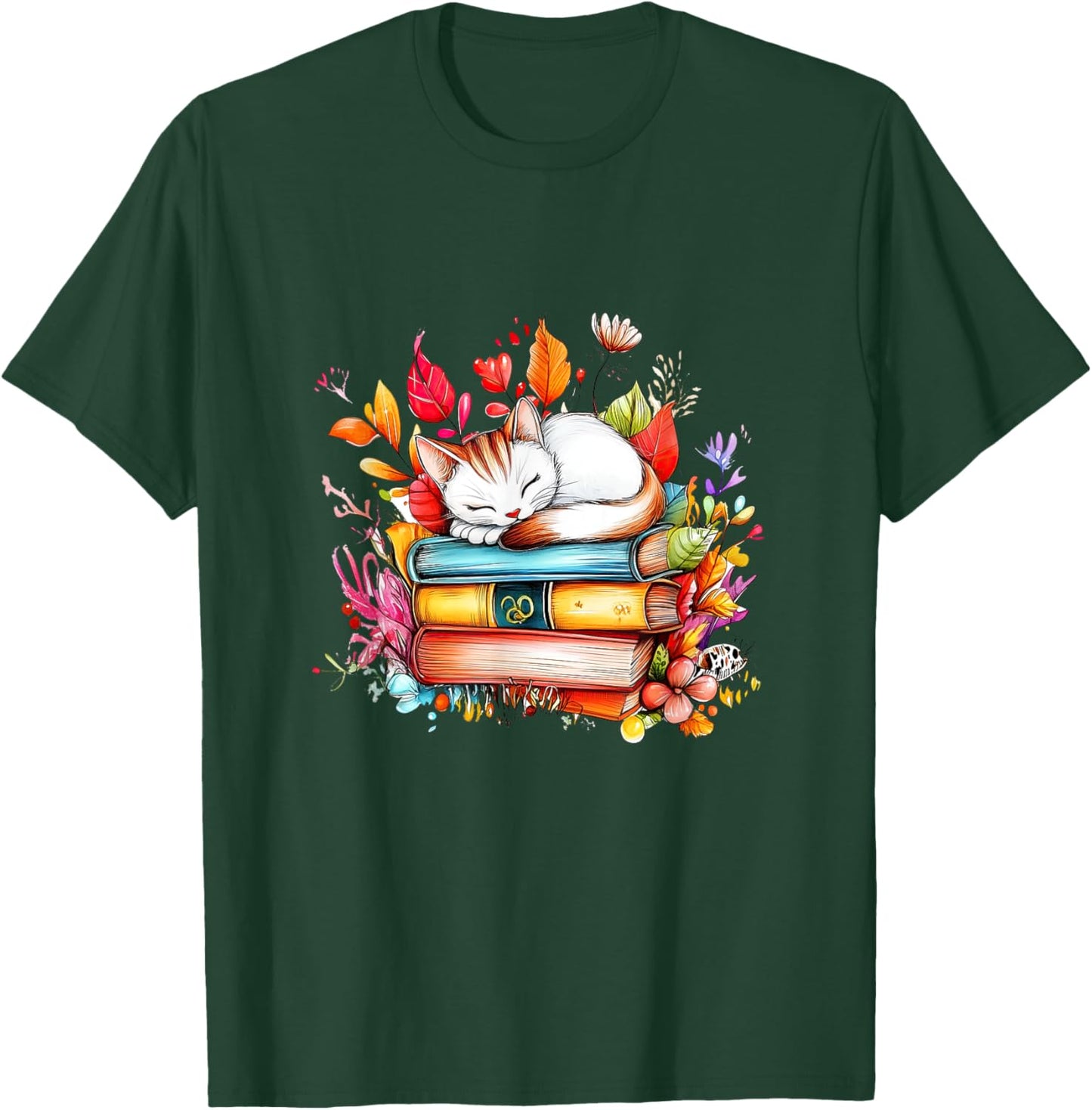 The Cozy Cat Reader’s Realm T-Shirt - T-Shirt | Forest