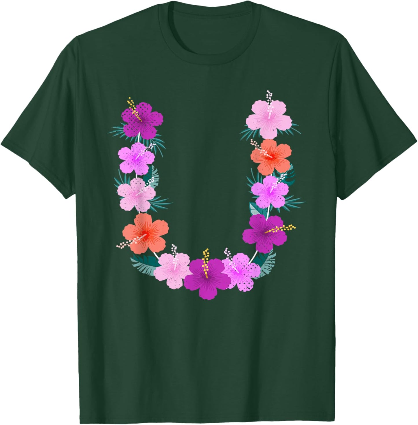 Men Women Colorful Flower Chain Summer Vacation Hawaii Lei T-Shirt - T-Shirt | Forest