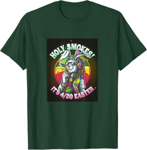 Holy Smokes 420 Easter Rabbit Smoking Weed Cannabis Vintage T-Shirt - T-Shirt | Forest