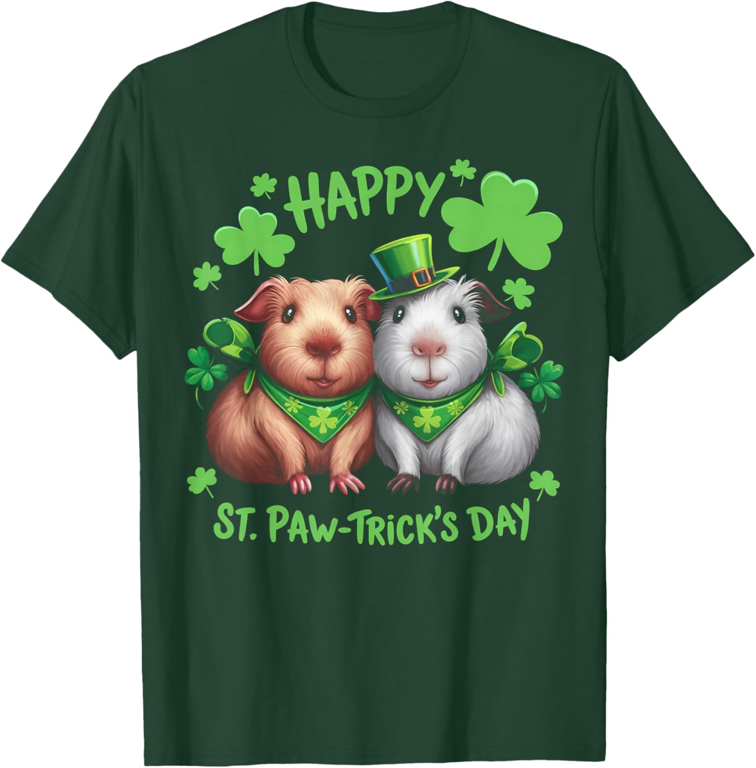 Happy St Pawtricks Day Guinea Pig Cute Irish Graphic T-Shirt - T-Shirt | Forest