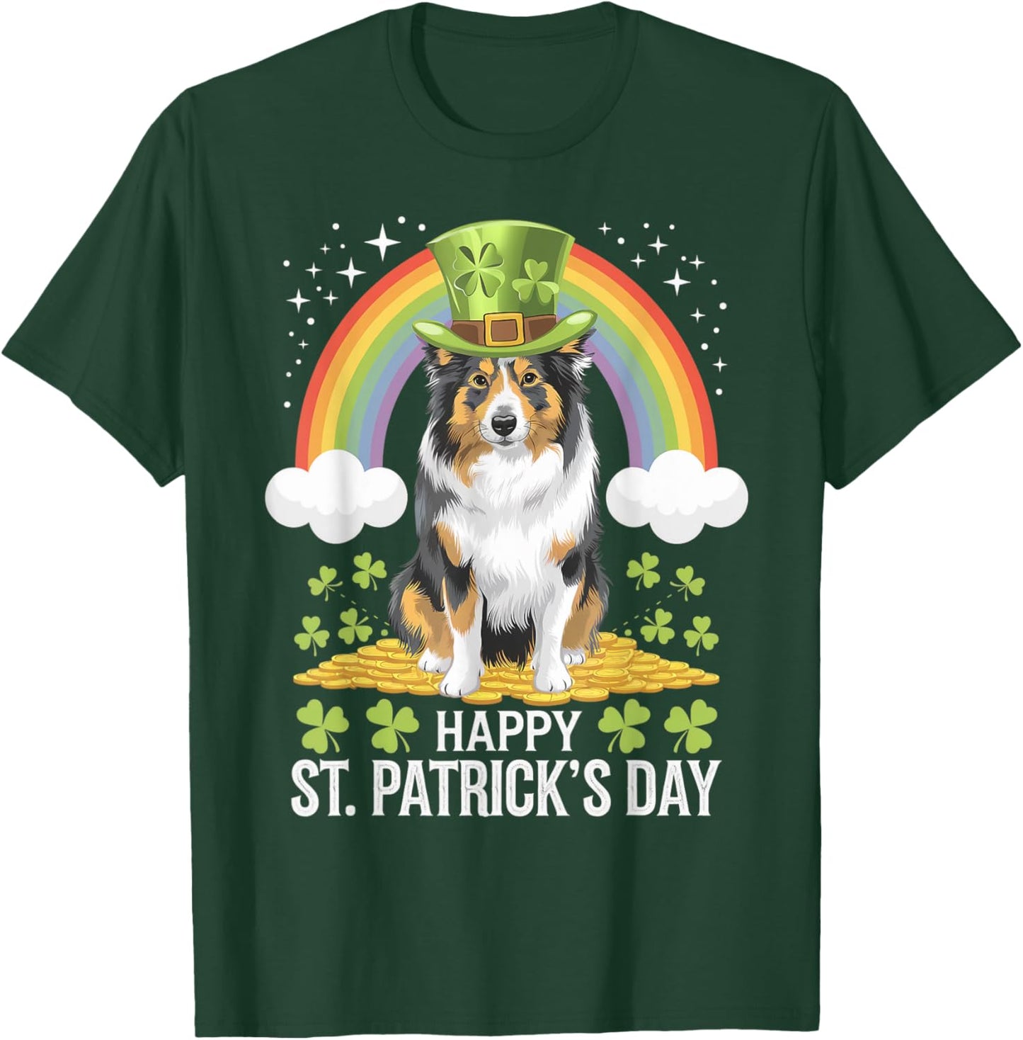 Sheltie on Shetland Sheepdog Dog St Patricks Day T-Shirt - T-Shirt | Forest