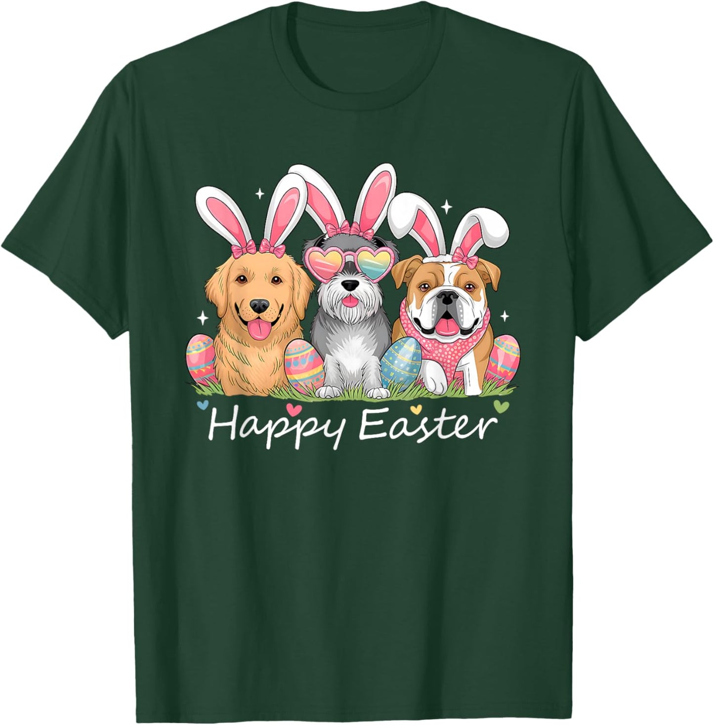 Cute Funny Easter Outfit Women Girls Kids Happy Easter Dogs T-Shirt - T-Shirt | Forest