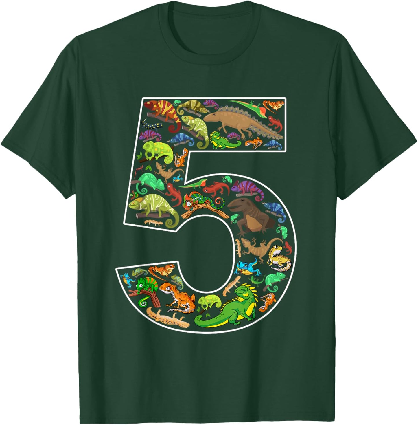 5th Birthday Reptile Theme 5 Year Old Birthday Boy Girl T-Shirt - T-Shirt | Forest