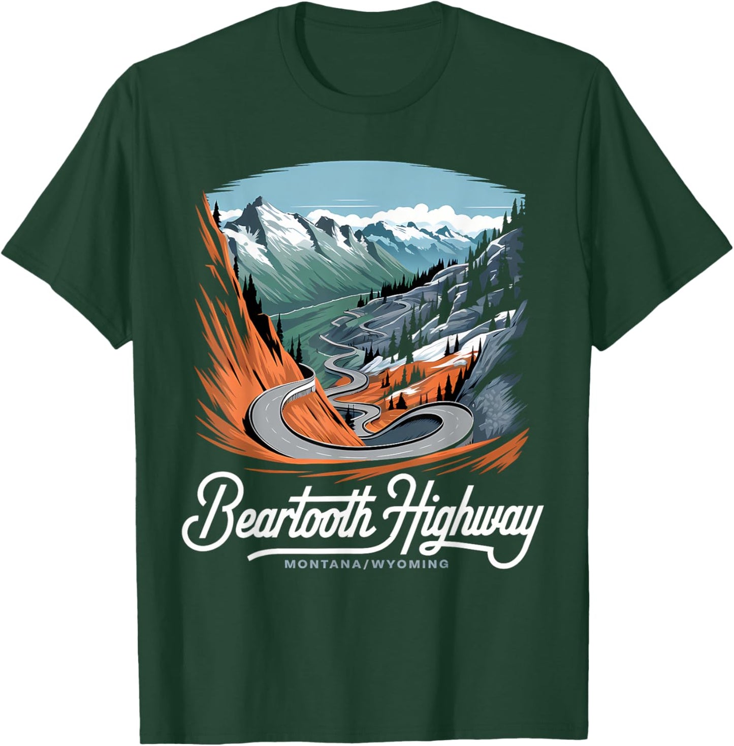 Beartooth Highway Montana Wyoming Mountains Winding Road T-Shirt - T-Shirt | Forest