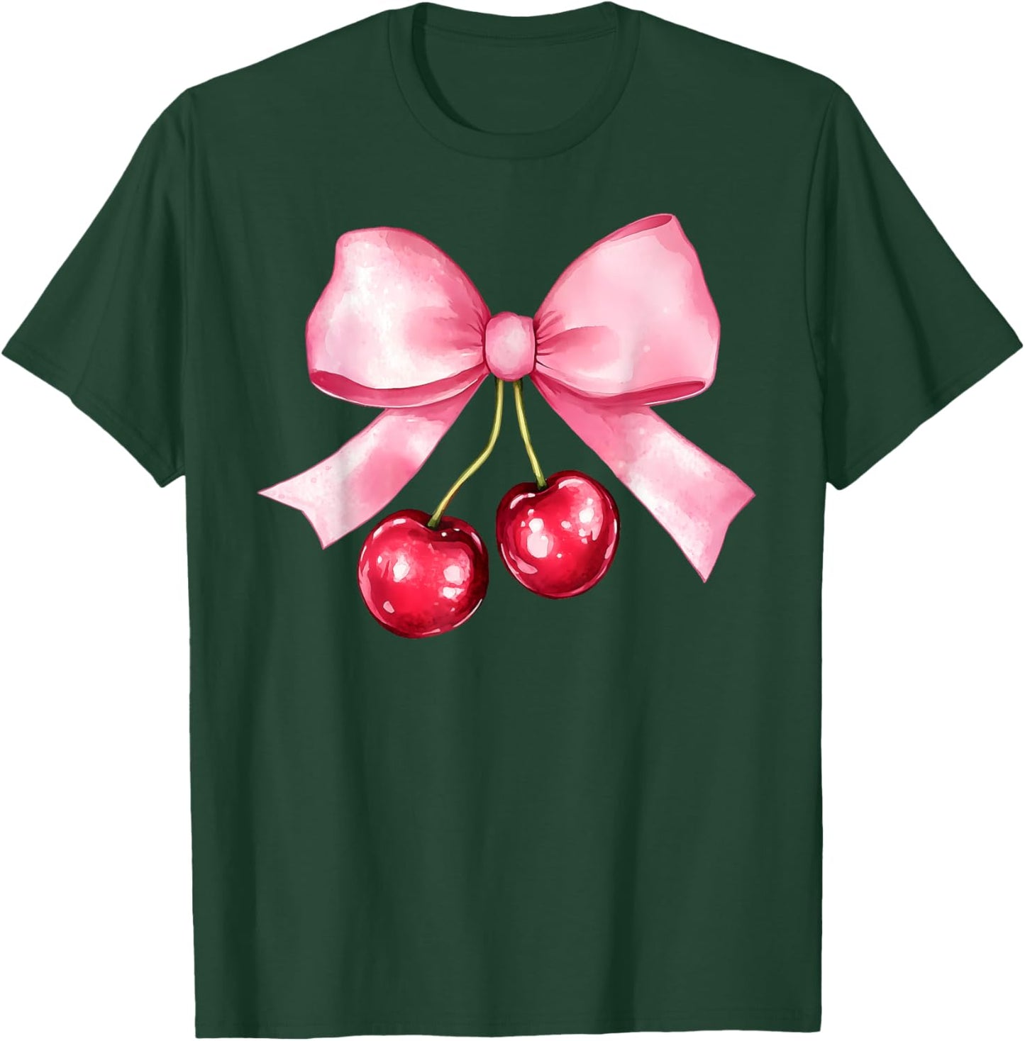 Pink Coquette Bow Cherry Birthday Cute Women Kids Girls T-Shirt - T-Shirt | Forest