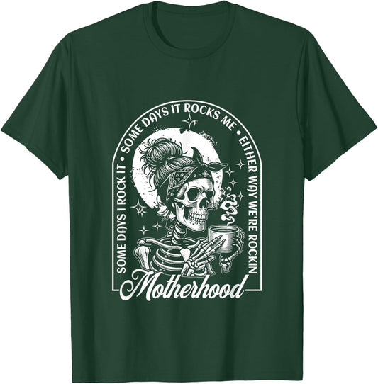 Motherhood Some Days I Rock It Some Days It Rocks Me Retro T-Shirt - T-Shirt | Forest