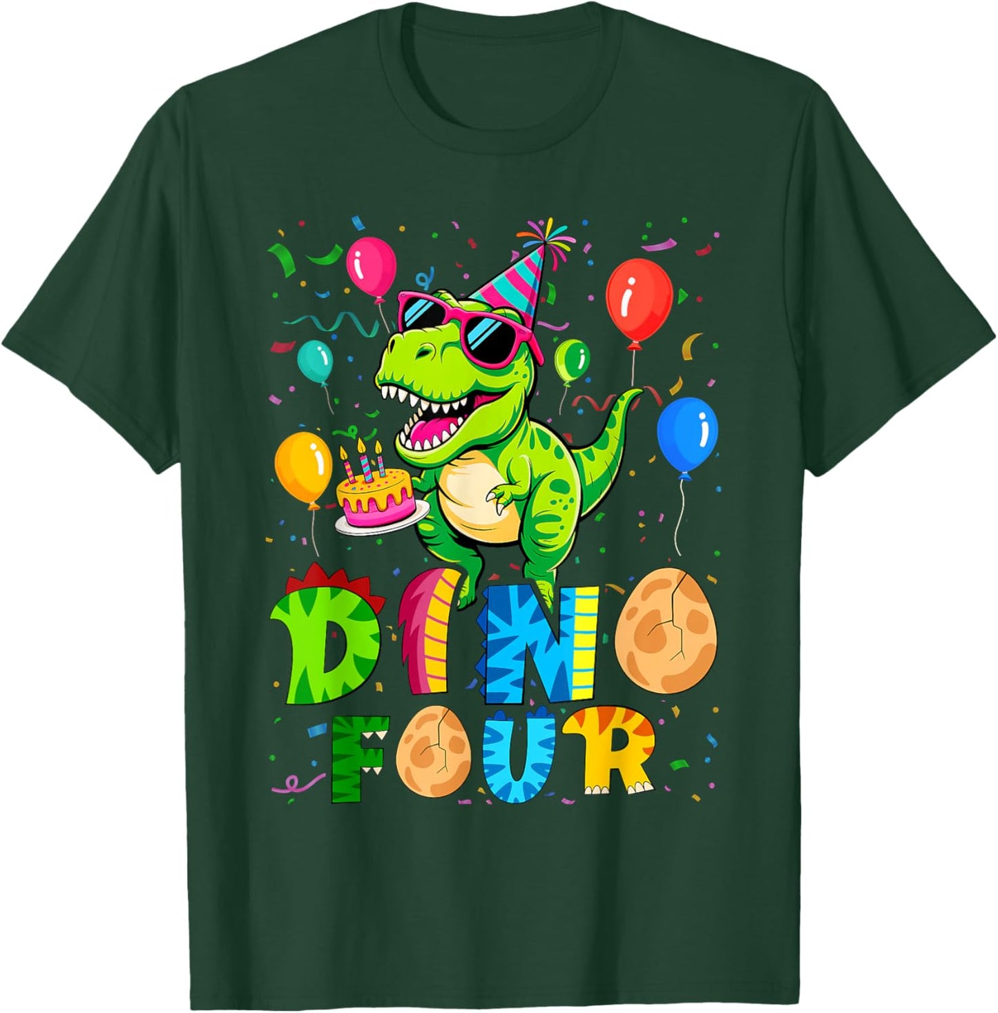 Dino Four Dinosaur 4th Birthday Matching Family T-Shirt - T-Shirt | Forest