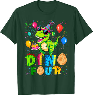 Dino Four Dinosaur 4th Birthday Matching Family T-Shirt - T-Shirt | Forest