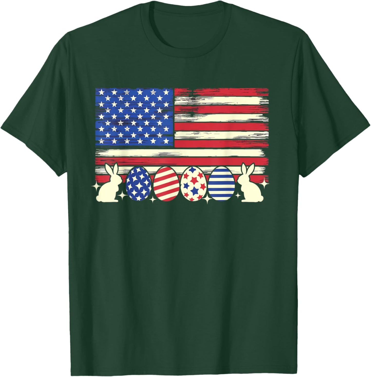 Easter Egg Bunny American Flag Patriotic Shirt Men Women T-Shirt - T-Shirt | Forest