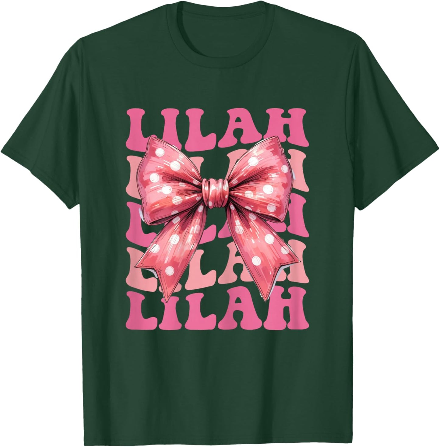 Lilah Name Coquette Bow Aesthetic Girls T-Shirt - T-Shirt | Forest