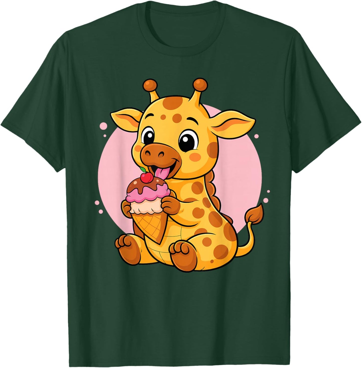 Giraffe Eating Ice Cream Graphic Boys Girls Giraffe Lover T-Shirt - T-Shirt | Forest