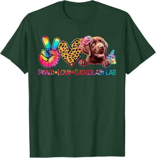 Peace Love Chocolate Lab Tie Dye Dog Lover Women Kids T-Shirt - T-Shirt | Forest