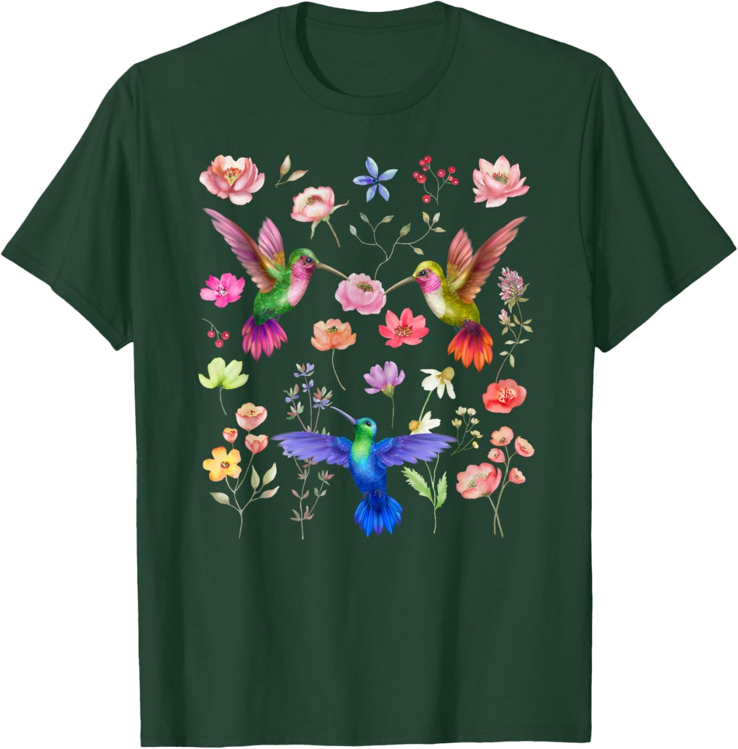 Hummingbird Flowers Hummingbird Lover Hummingbirds T-Shirt - T-Shirt | Forest